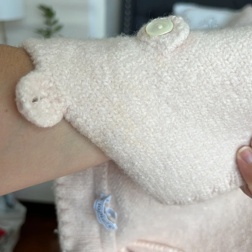 Le Guignol Baby Pink Knit Cardigan Sweater Double Breasted‎ 12M Peach - Picture 7 of 7